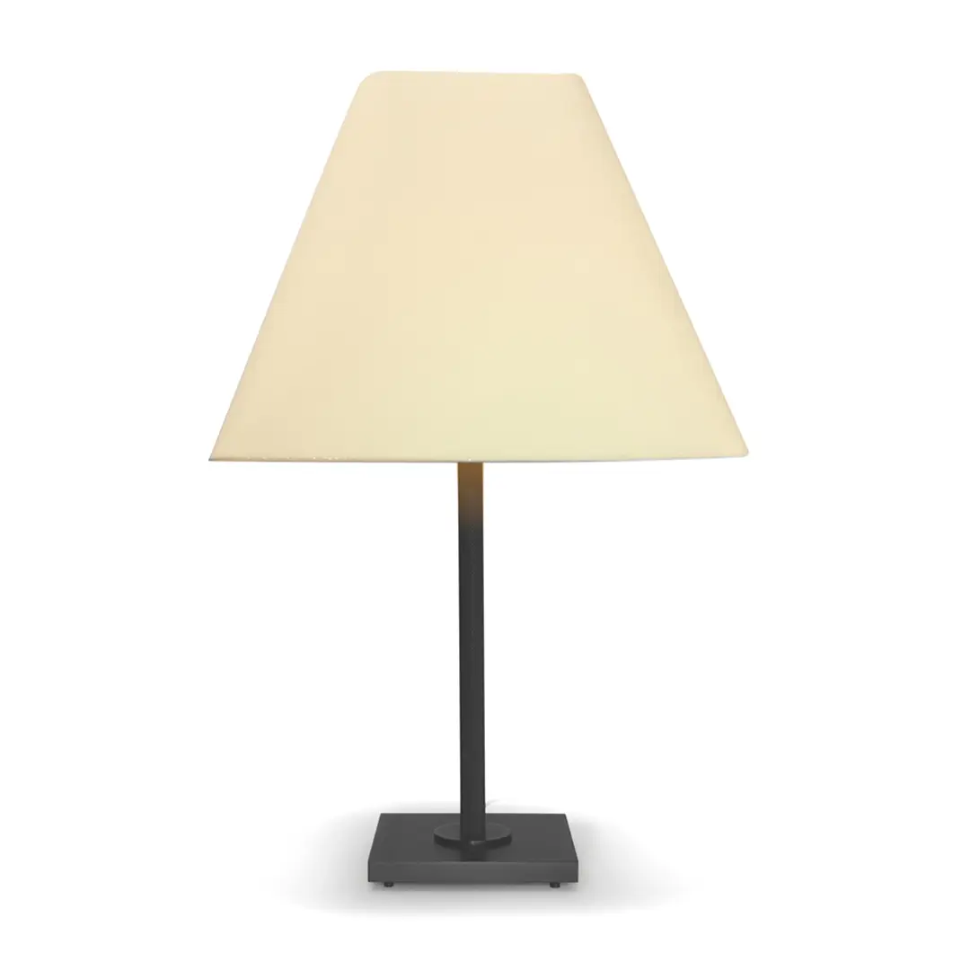 Modern table lamp with beige shade and black base
