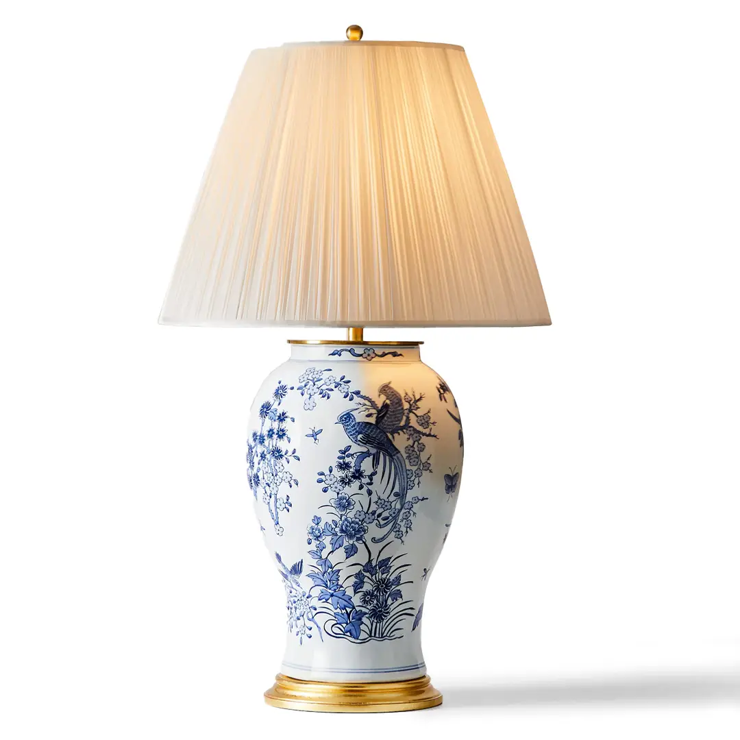 Blue and white porcelain table lamp with floral design