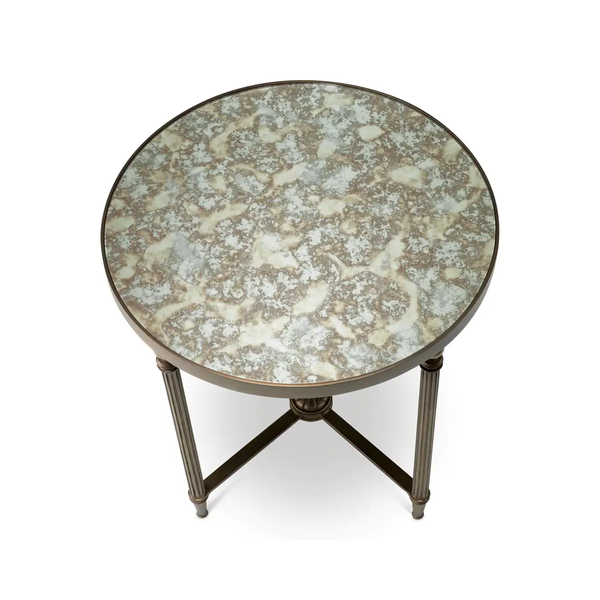 Round table with ornate bronzed legs and marbled top
