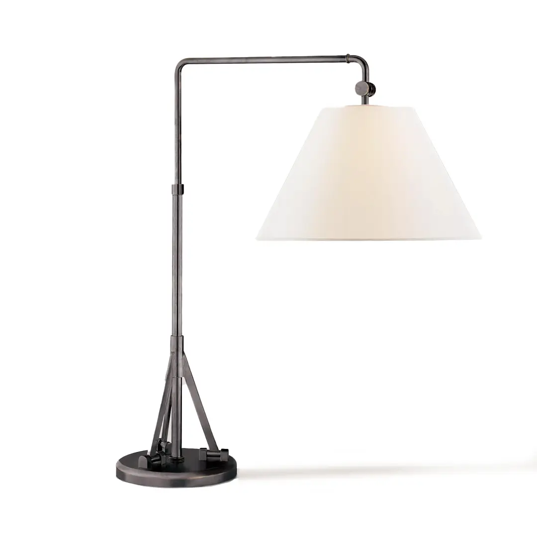 Adjustable metal desk lamp with white shade