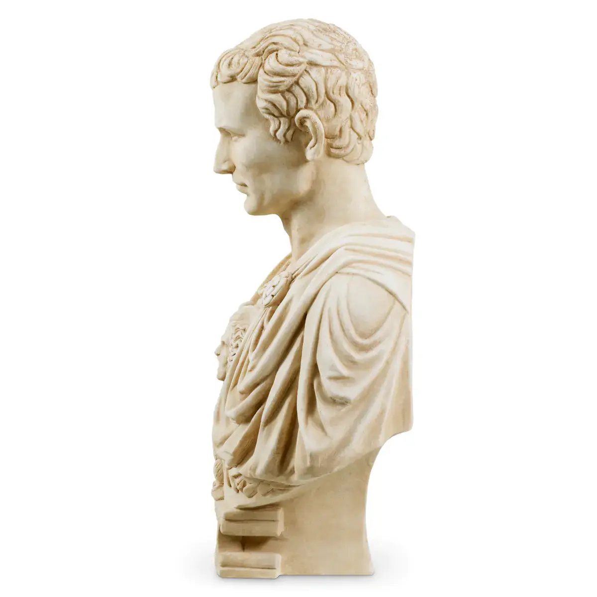Marble bust of classical male figure in profile
