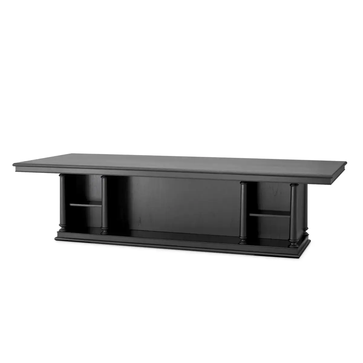 Black wooden low-profile entertainment center