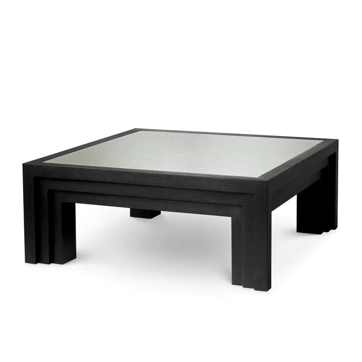 Modern black square coffee table with glass top