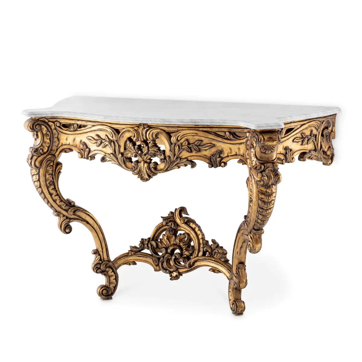Ornate gold leaf carved console table with marble top