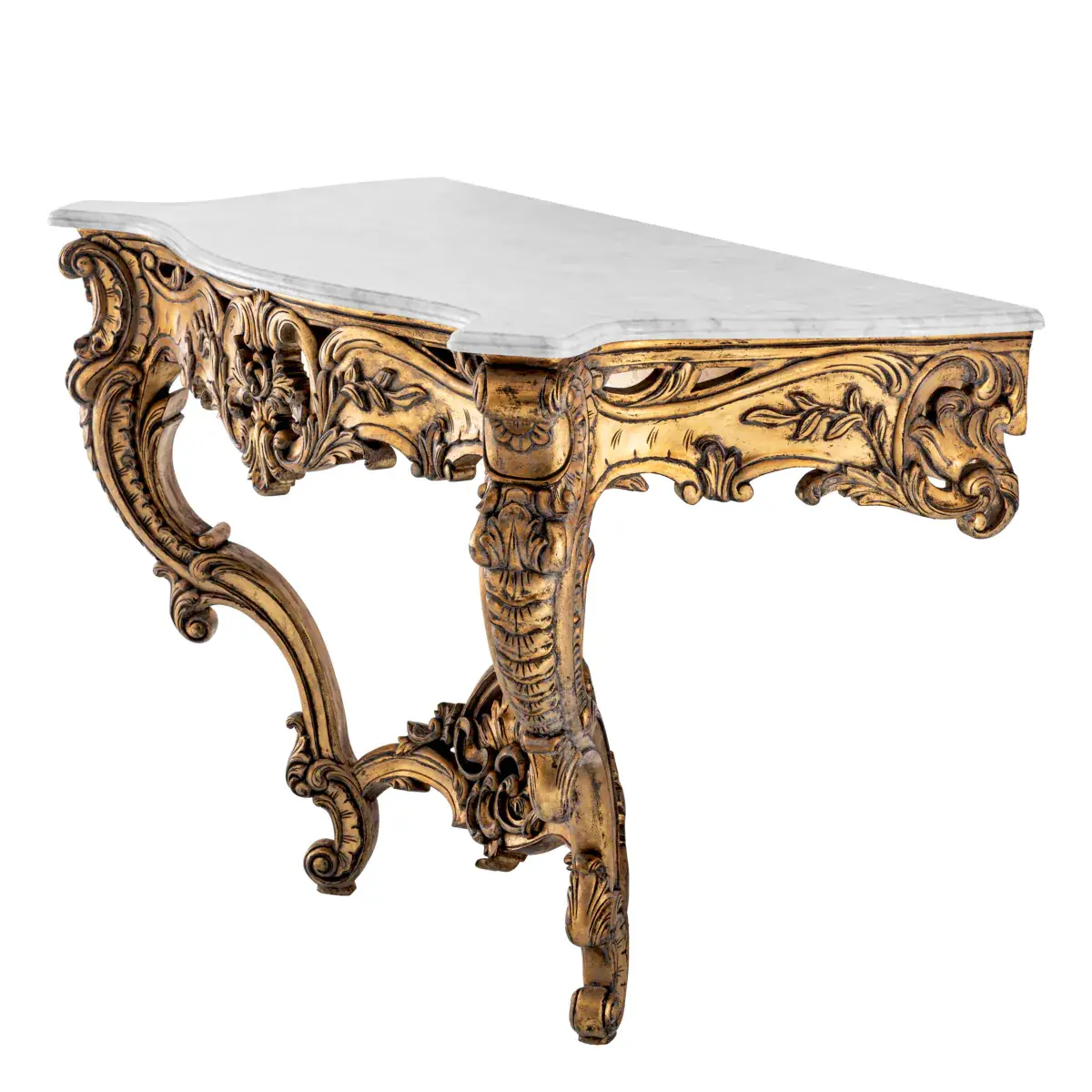 Ornate gold carved console table with marble top