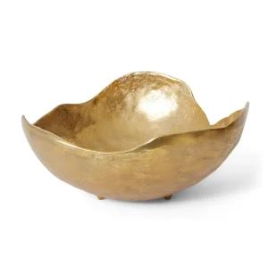 Golden decorative bowl on white background
