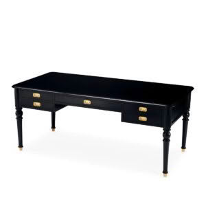 Elegant black writing desk with gold hardware