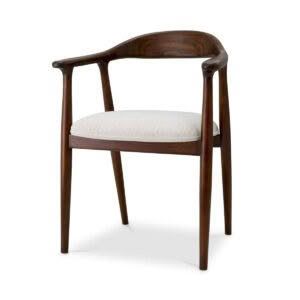 Elegant wooden chair with cushioned seat on white background