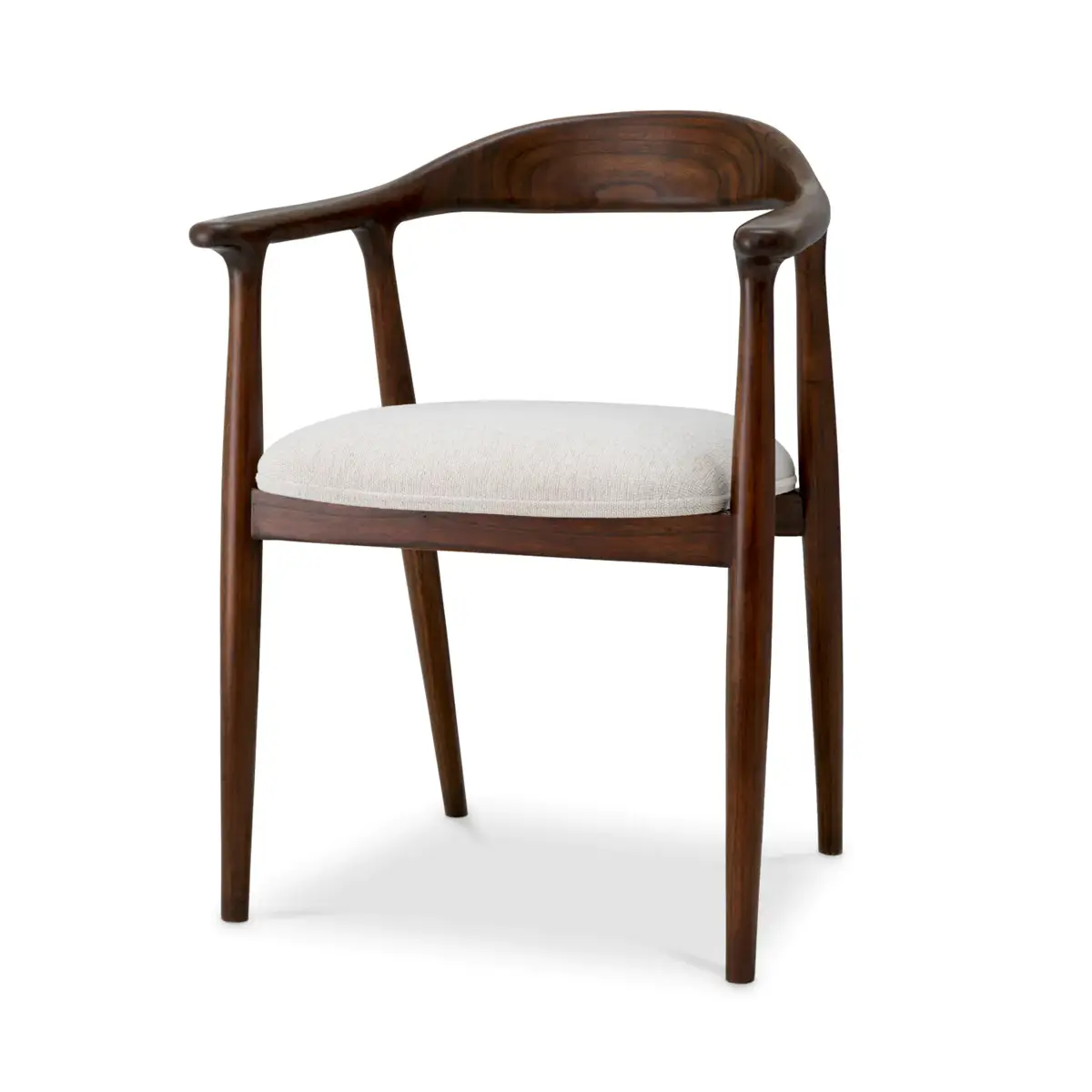 Elegant wooden chair with cushioned seat on white background