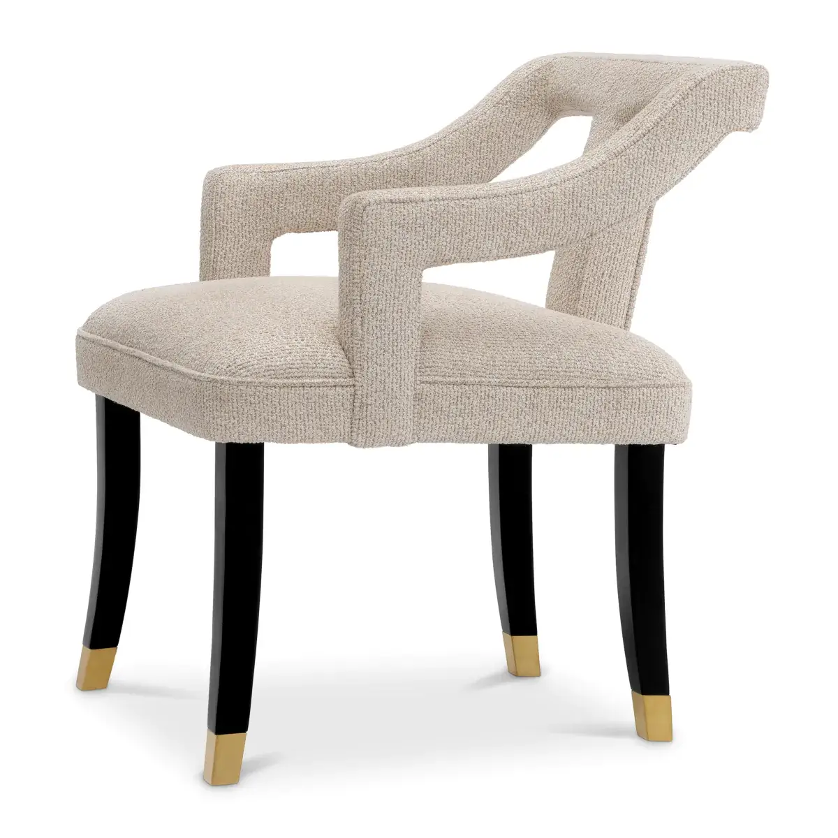 Modern beige upholstered chair with black legs