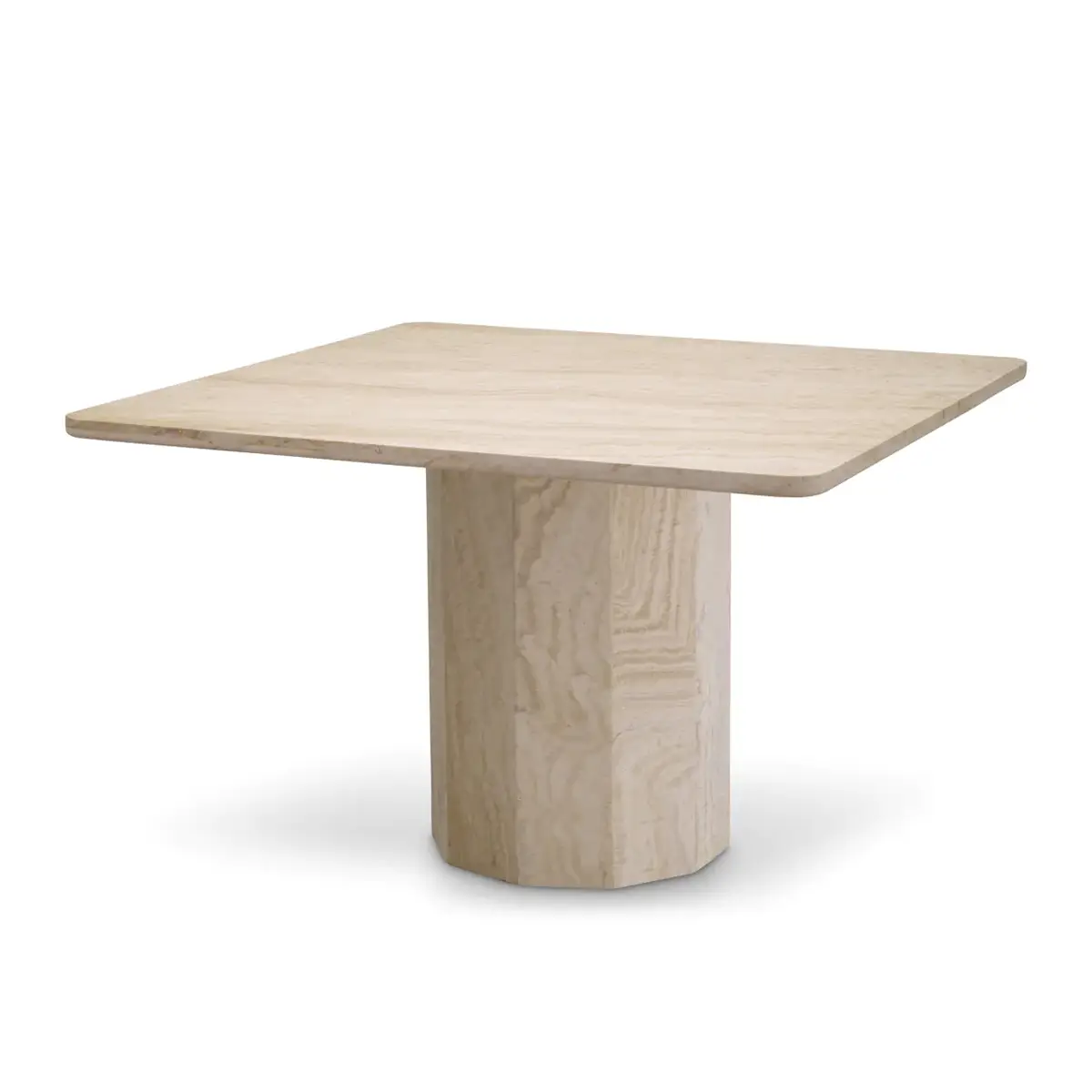 Modern square marble pedestal table isolated on white