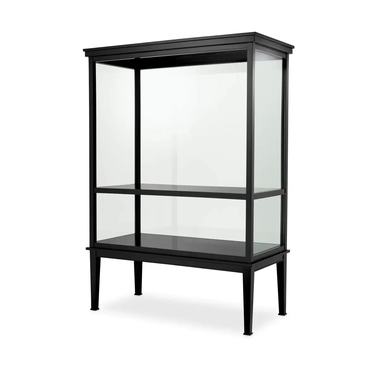 Black framed glass display cabinet isolated on white