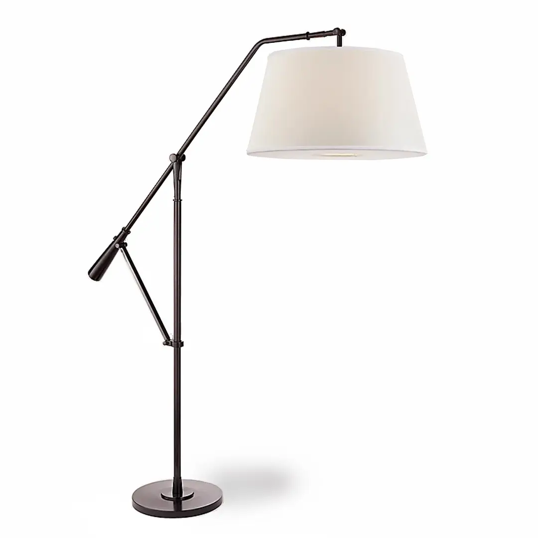 Adjustable black floor lamp with white shade