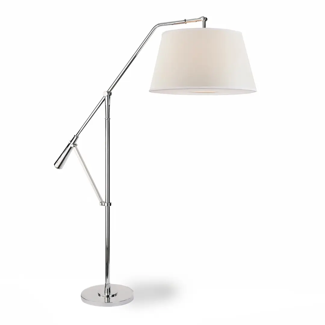 Adjustable chrome floor lamp with white shade