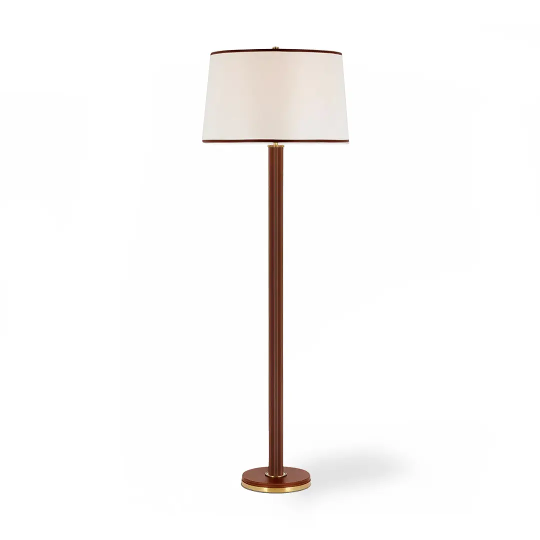 Elegant floor lamp with white shade and wooden base