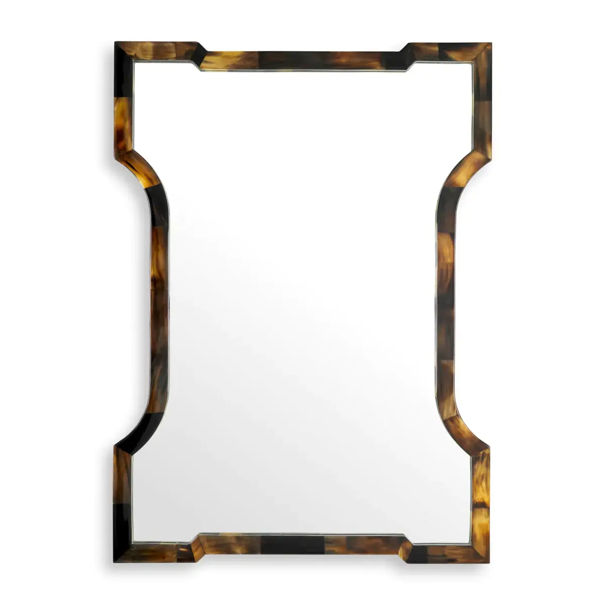Tortoiseshell design frame mirror on white background