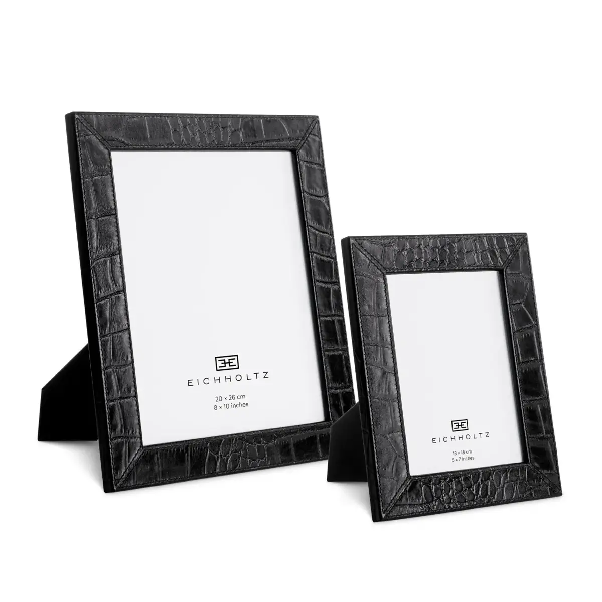 Two black crocodile leather picture frames