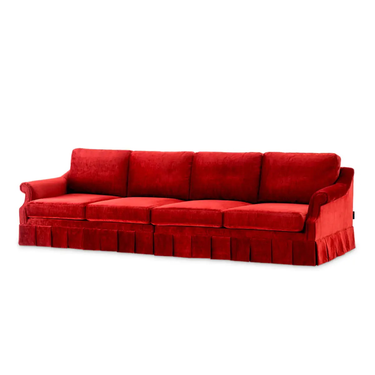 Luxurious red velvet sectional sofa isolated on white