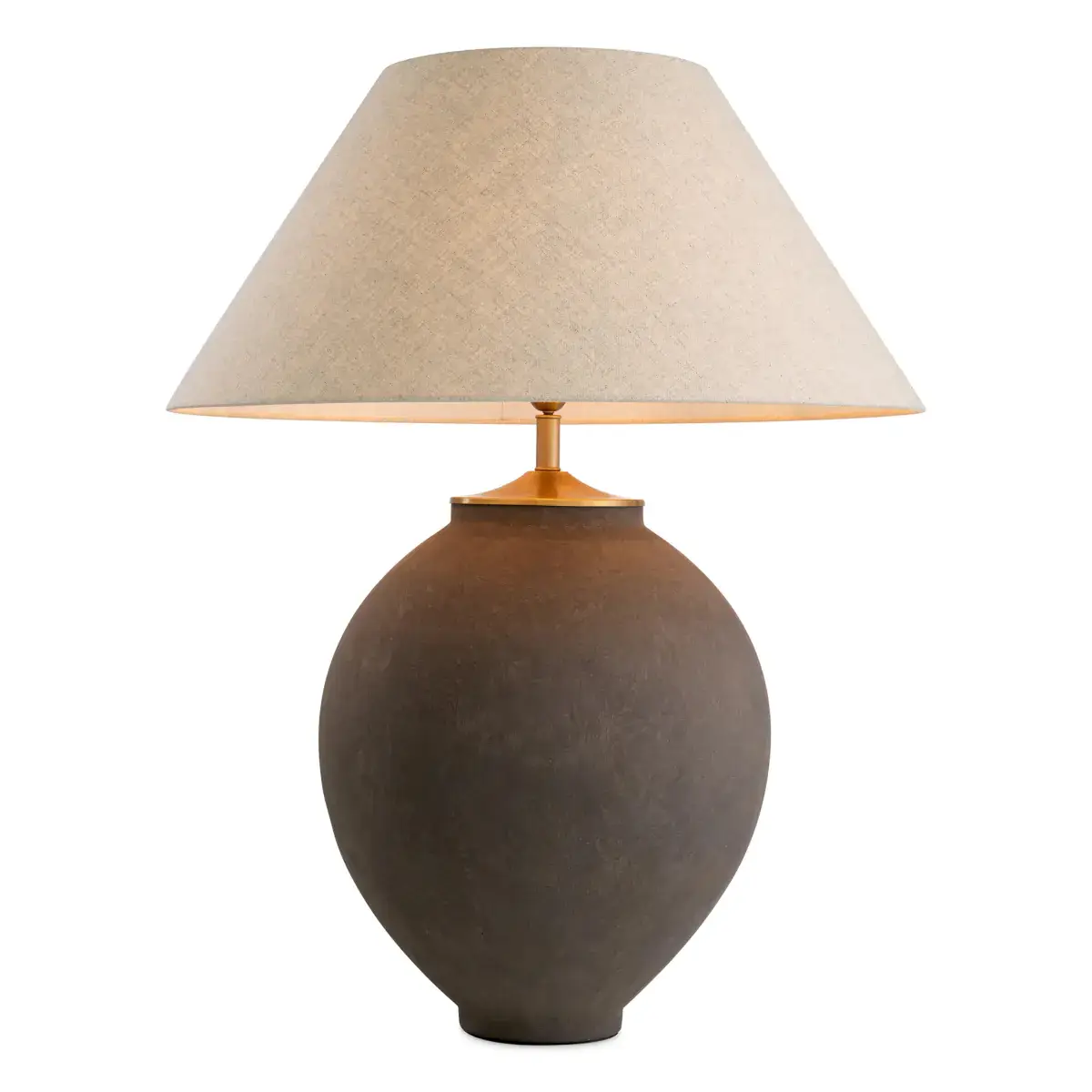 Round brown table lamp with beige shade