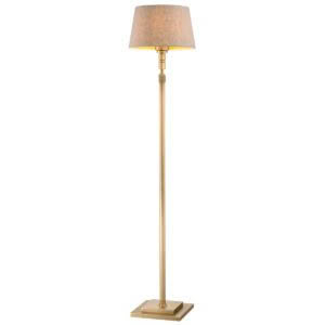 Gold floor lamp with textured shade isolated on white