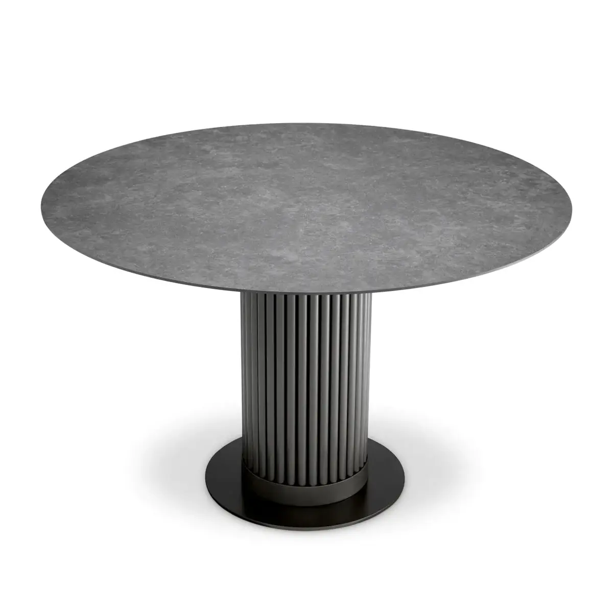 Modern gray round table with ribbed pedestal base