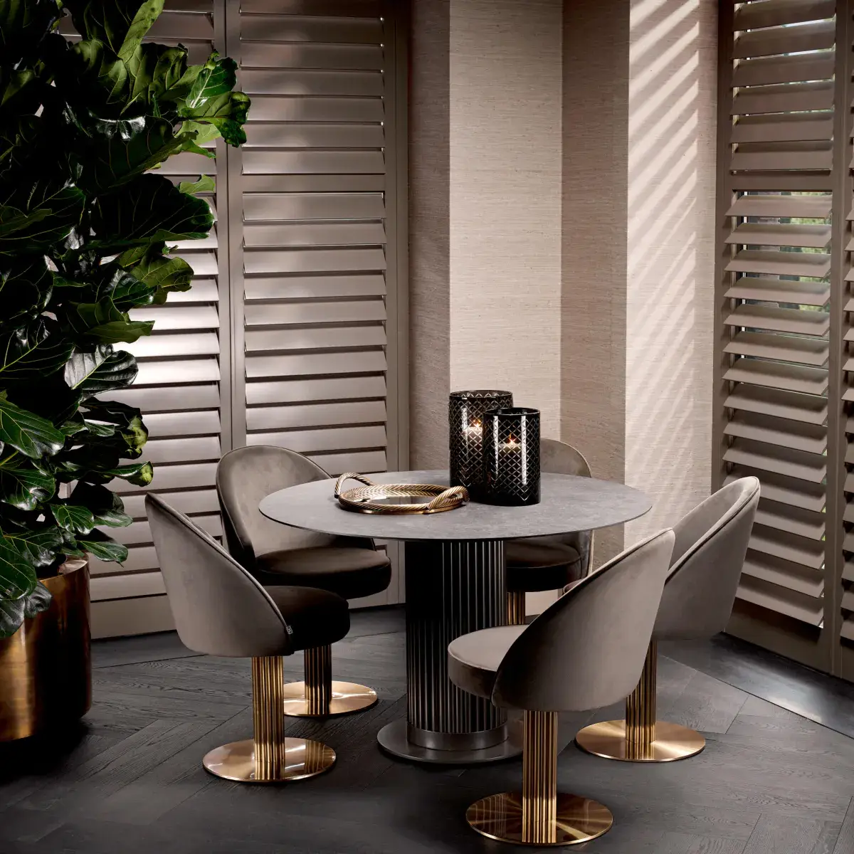 Elegant interior with modern round table and plush chairs