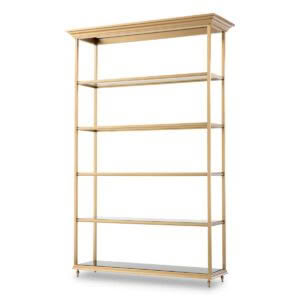 Empty wooden bookshelf isolated on white background