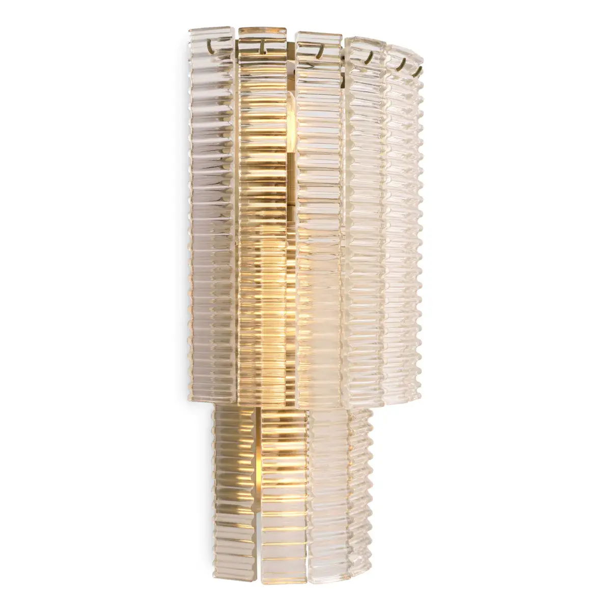 Tall ribbed glass wall sconce with soft light