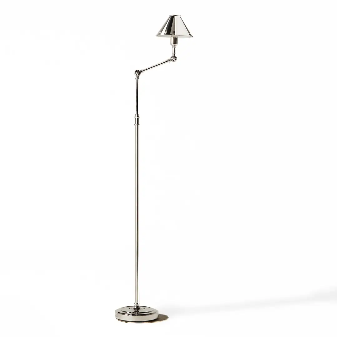 Silver adjustable floor lamp on white background