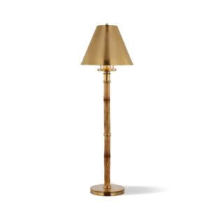 Tall brass floor lamp with light gold shade