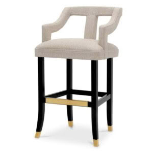 Elegant beige upholstered bar stool with black legs