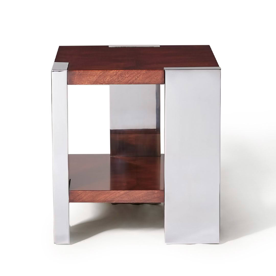 Modern side table with wood top and metal legs