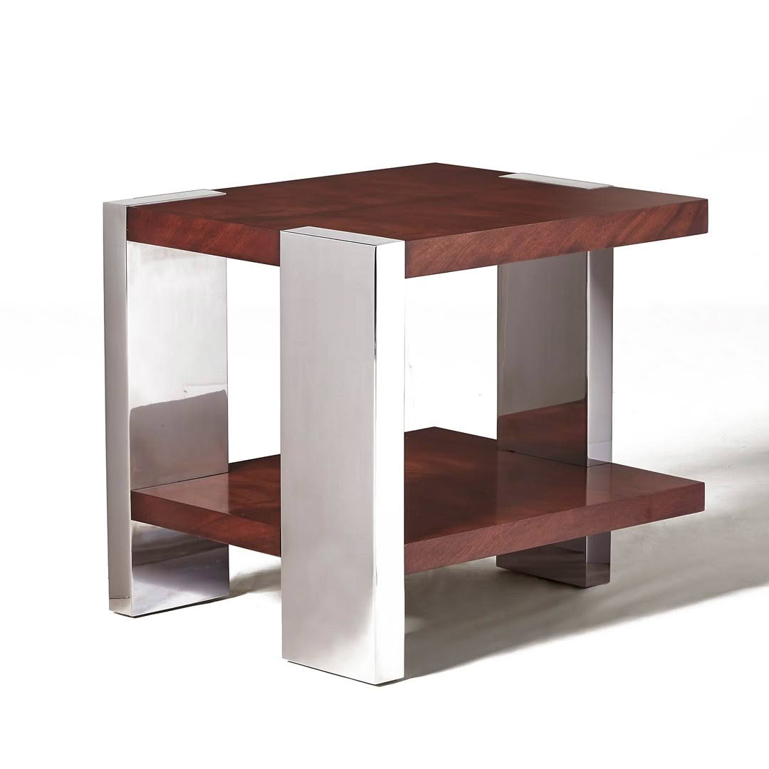 Modern wood and metal side table with lower shelf