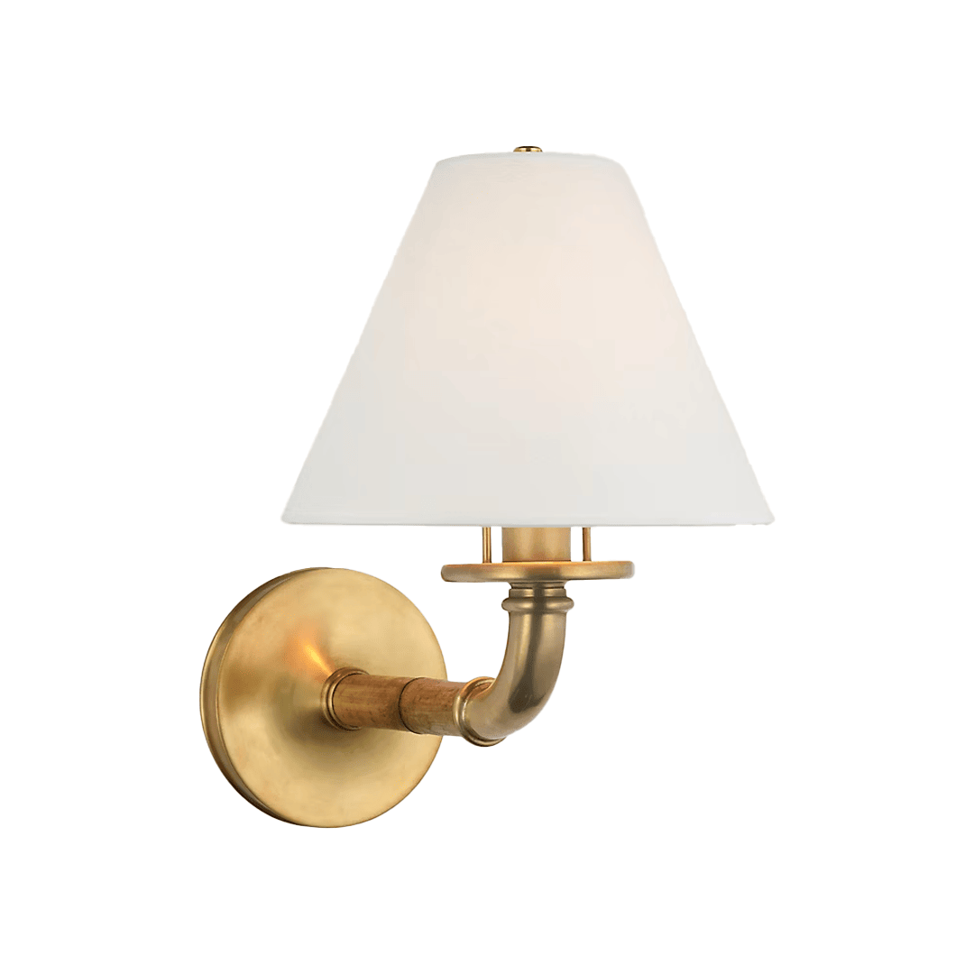 Gold wall-mounted lamp with white shade