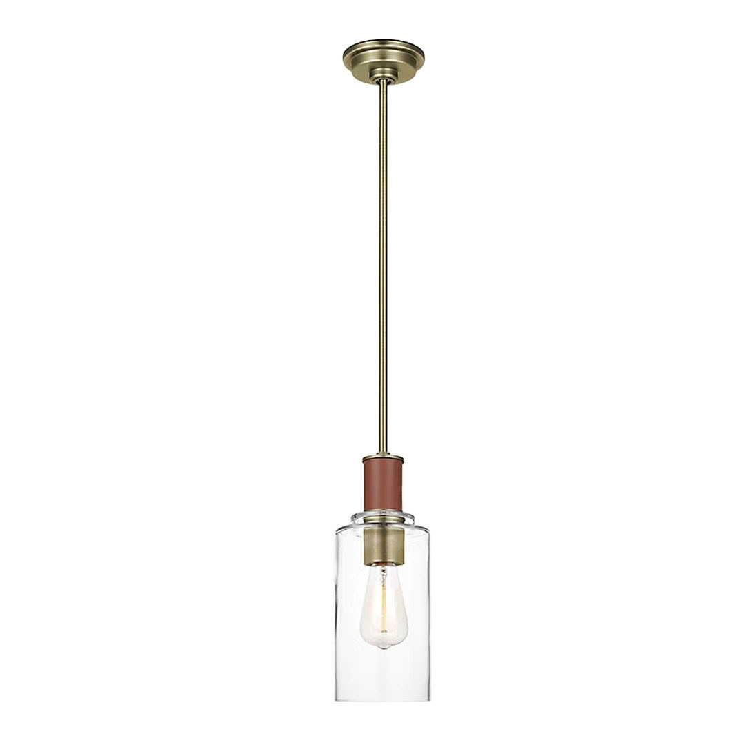 Modern pendant light with clear glass and brass detailing