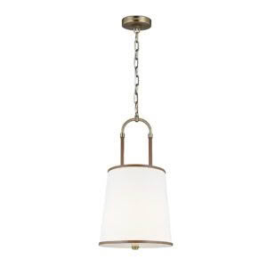 Elegant pendant light with white shade and brass accents