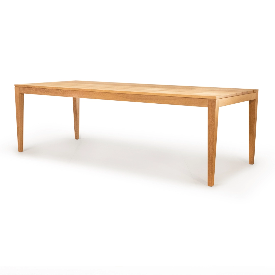 Minimalist wooden dining table on white background