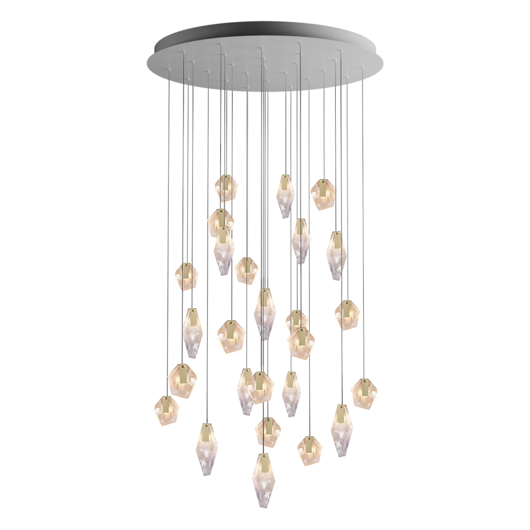 Elegant crystal pendant chandelier with peach-colored gems