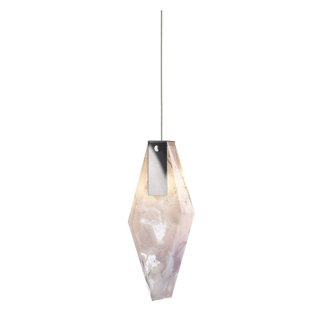 Modern crystal pendant light hanging on white background