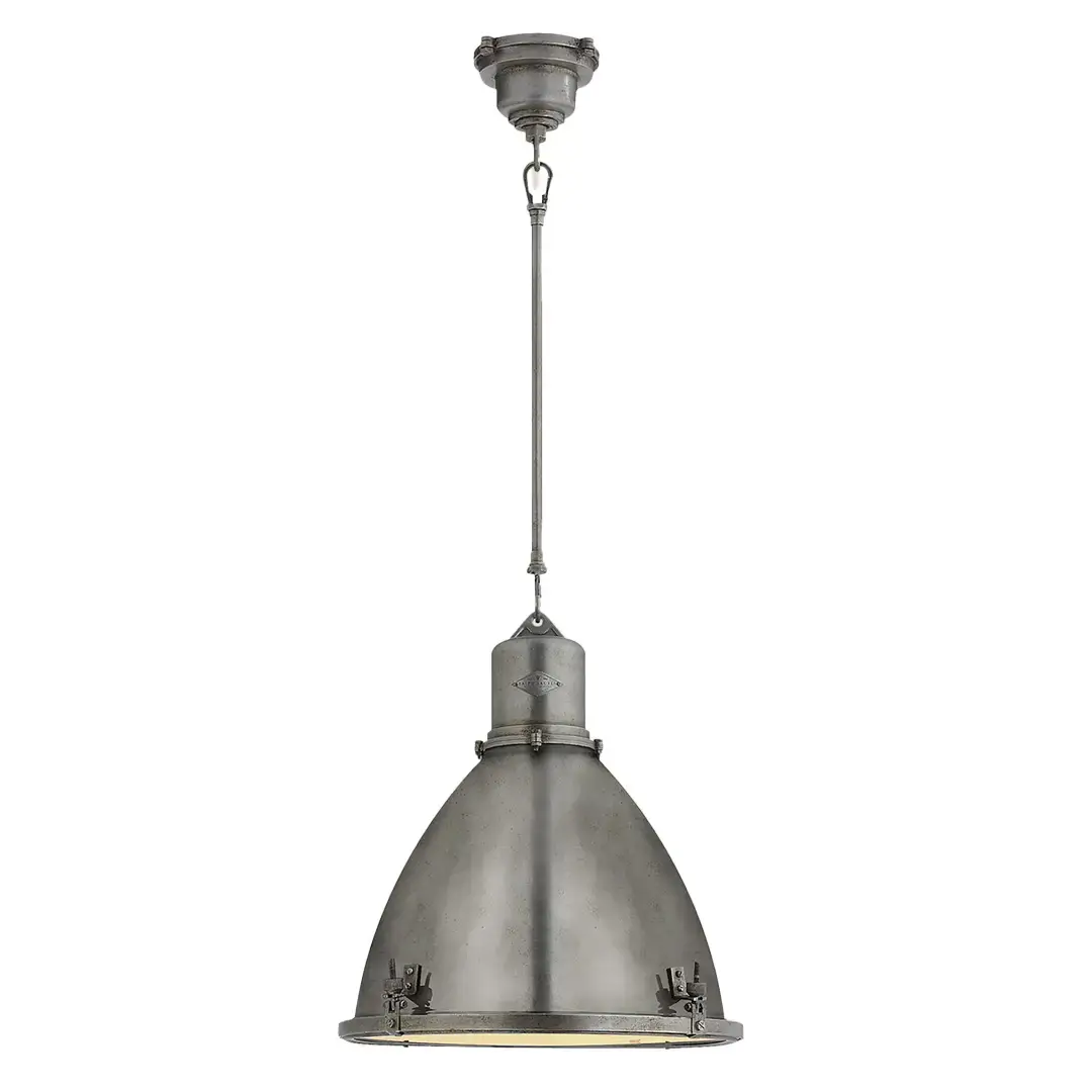 Industrial pendant light with metal shade, hanging fixture