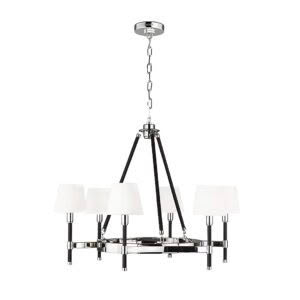 Modern chrome chandelier with white lampshades