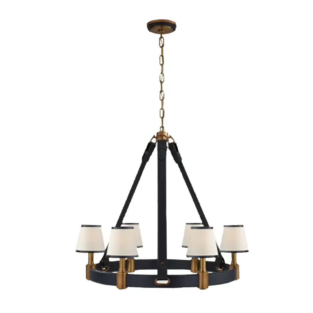 Elegant chandelier with black frame and white shades