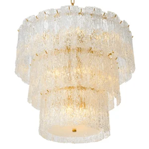 Elegant tiered glass chandelier with golden accents