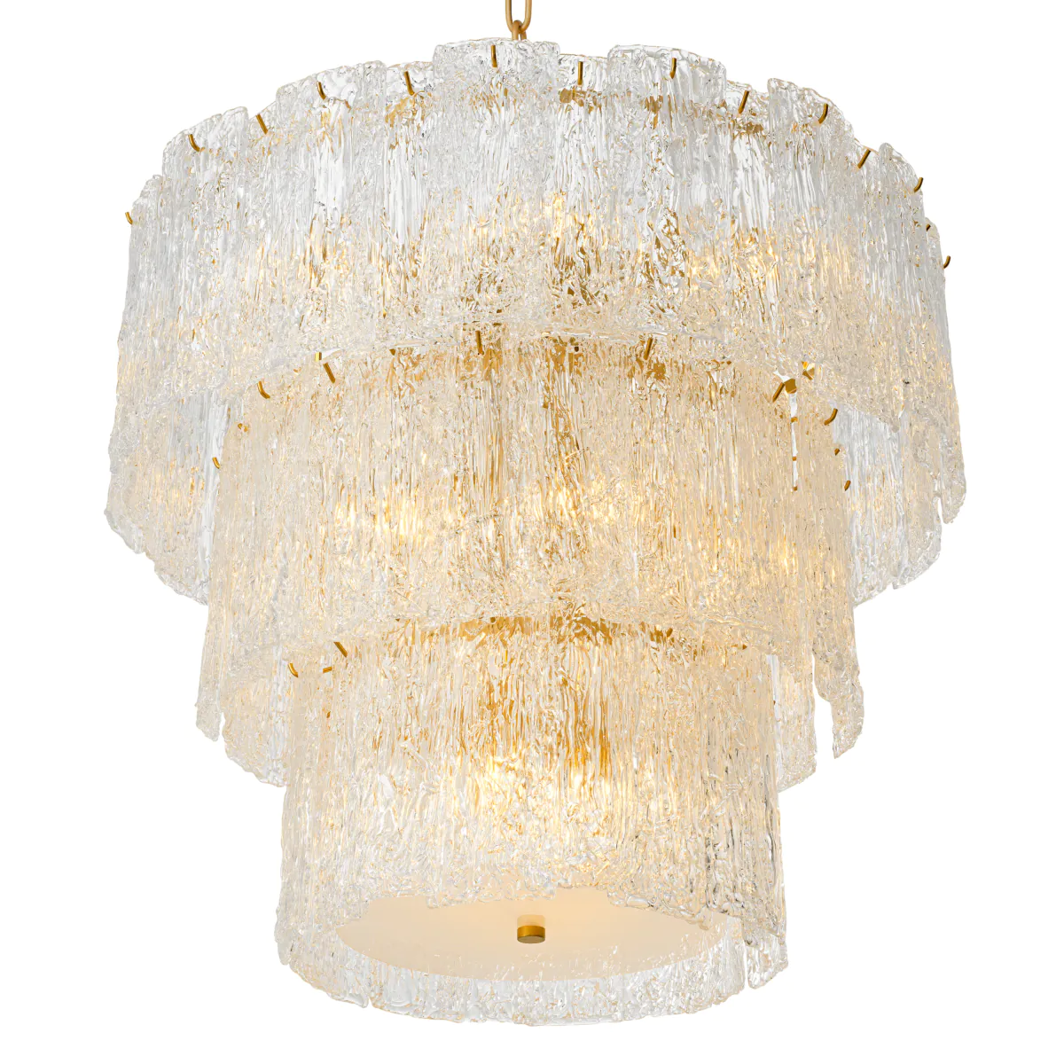 Elegant tiered glass chandelier with golden accents