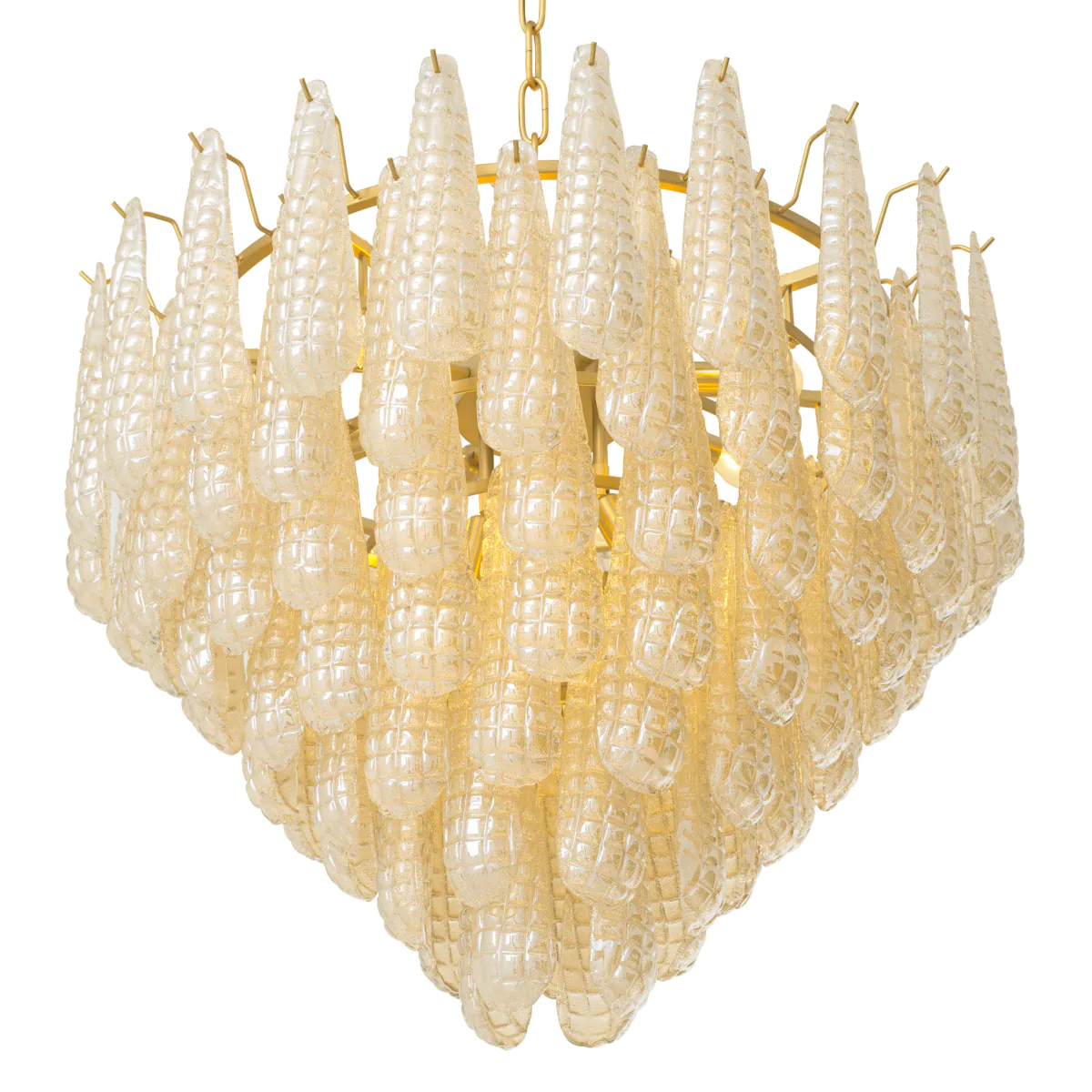 Elegant chandelier with multiple hanging translucent corn shapes