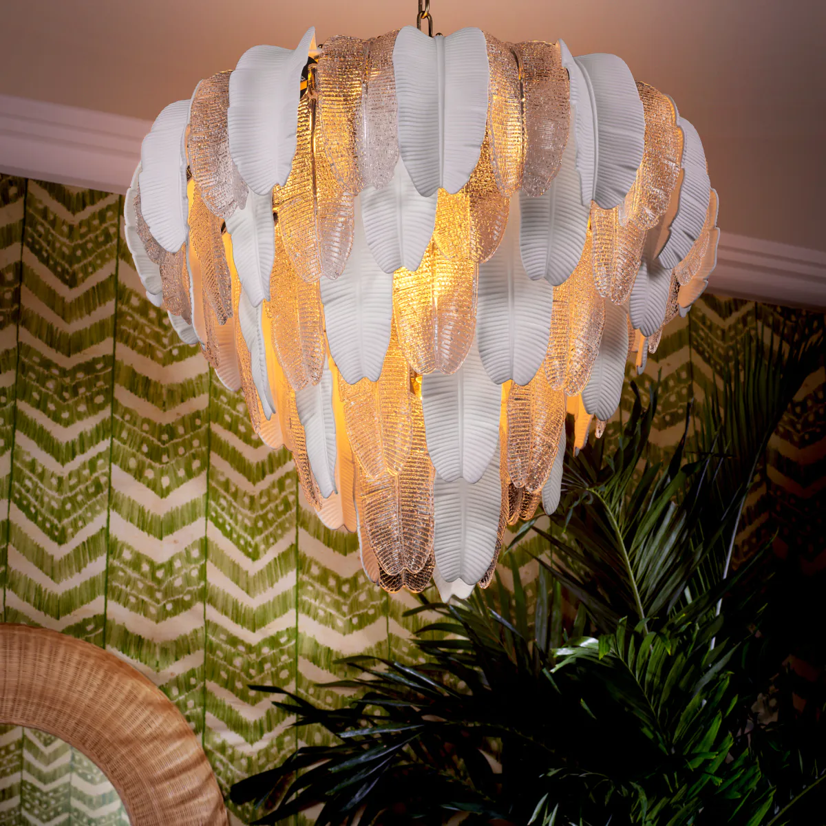 Elegant textured glass chandelier in interior setting
