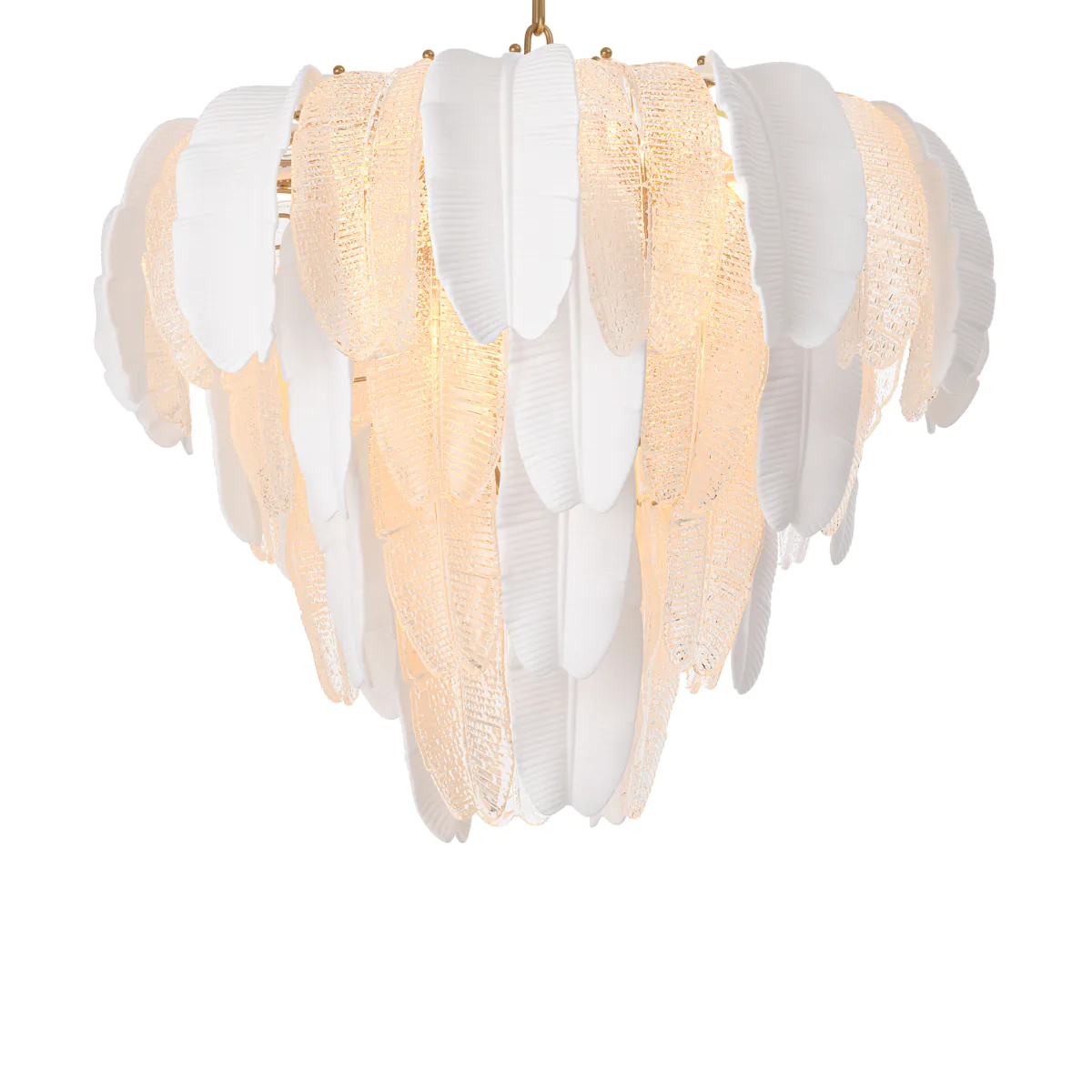 Elegant feather-designed hanging chandelier with warm glow
