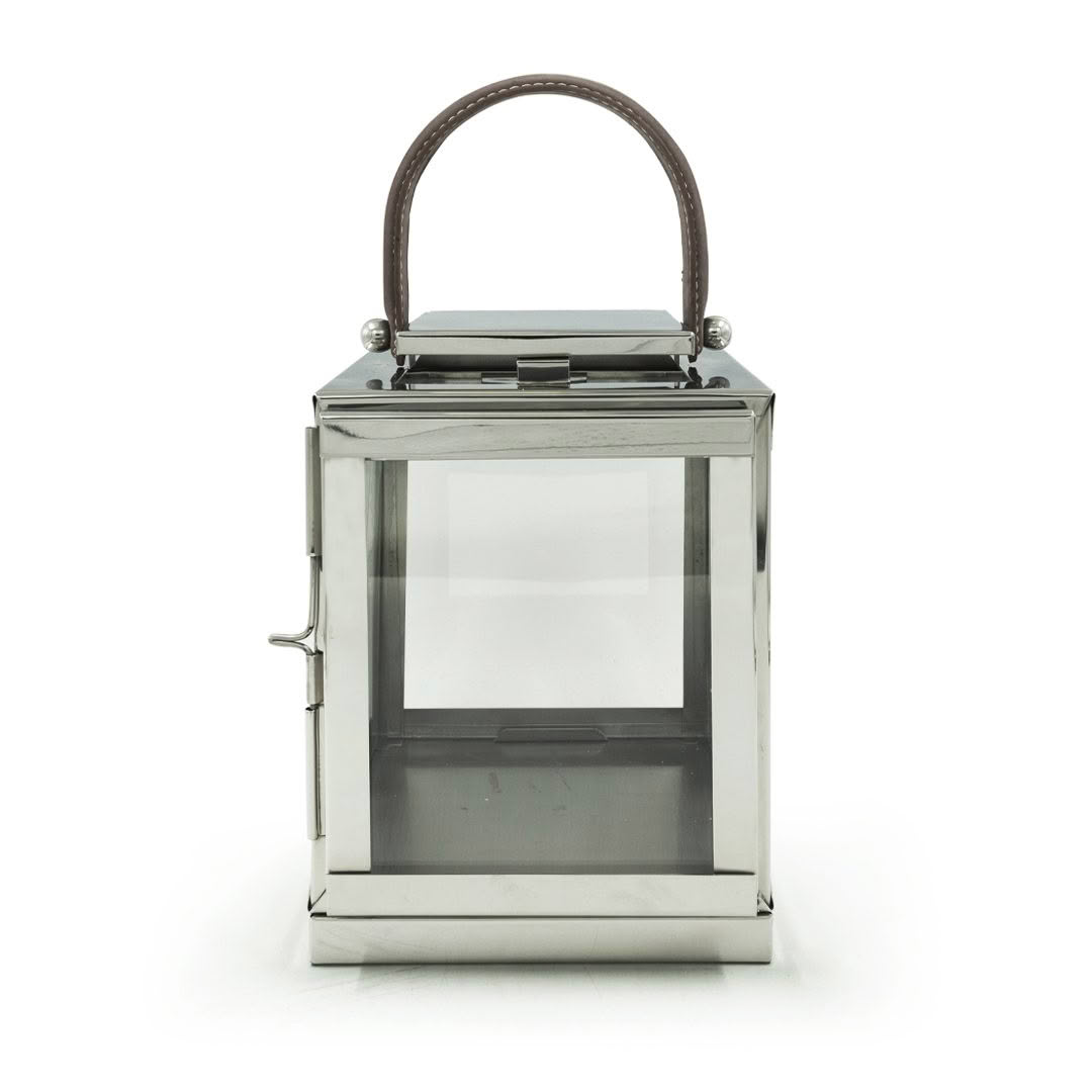 Stainless steel lantern with glass panels