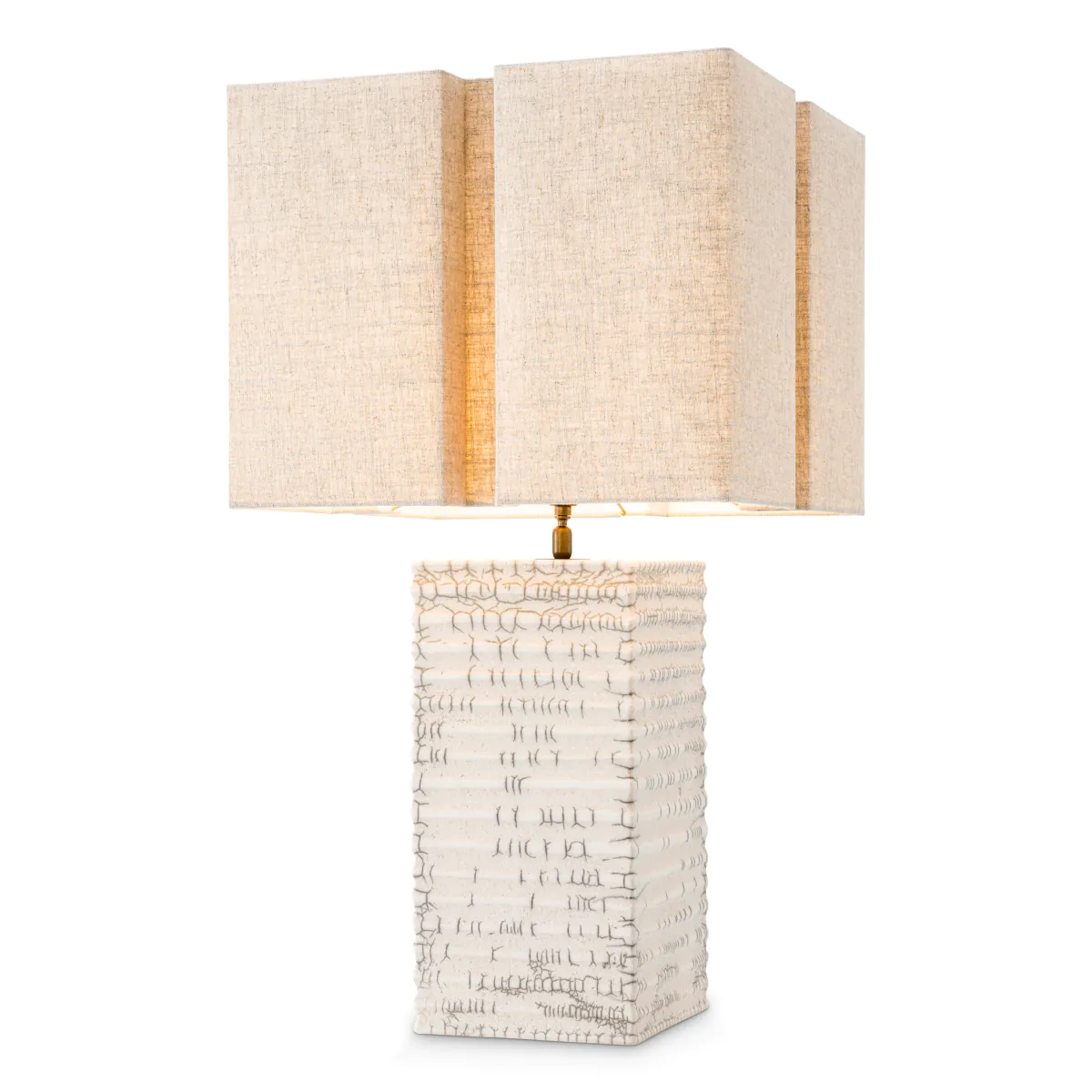 Textured ceramic table lamp with beige rectangular shade