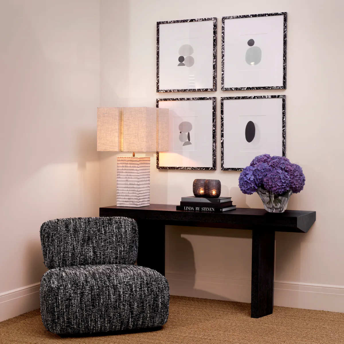 Contemporary study with abstract art and stylish decor